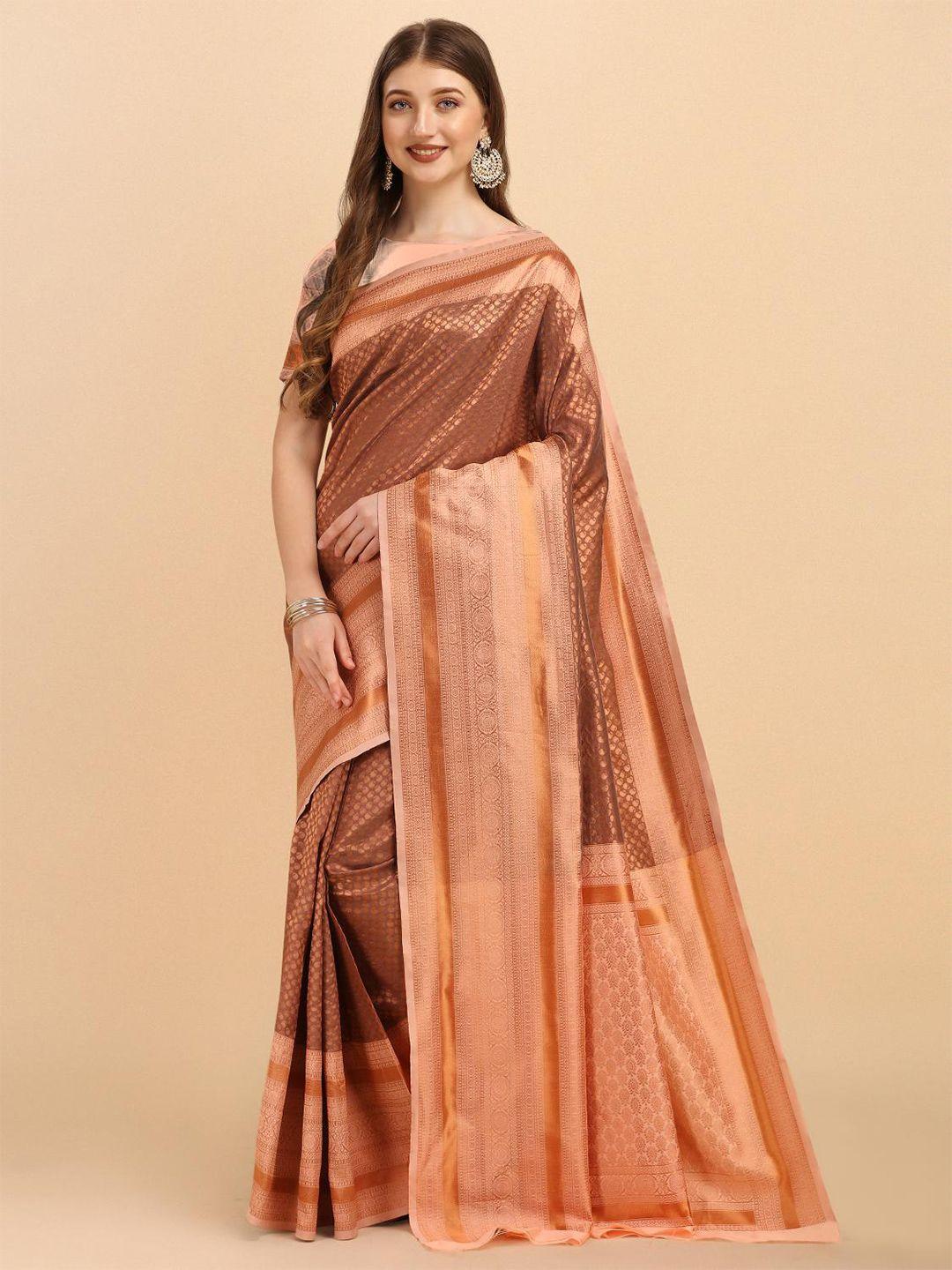 limdo brown & coppertoned ethnic woven design zari pure silk banarasi saree