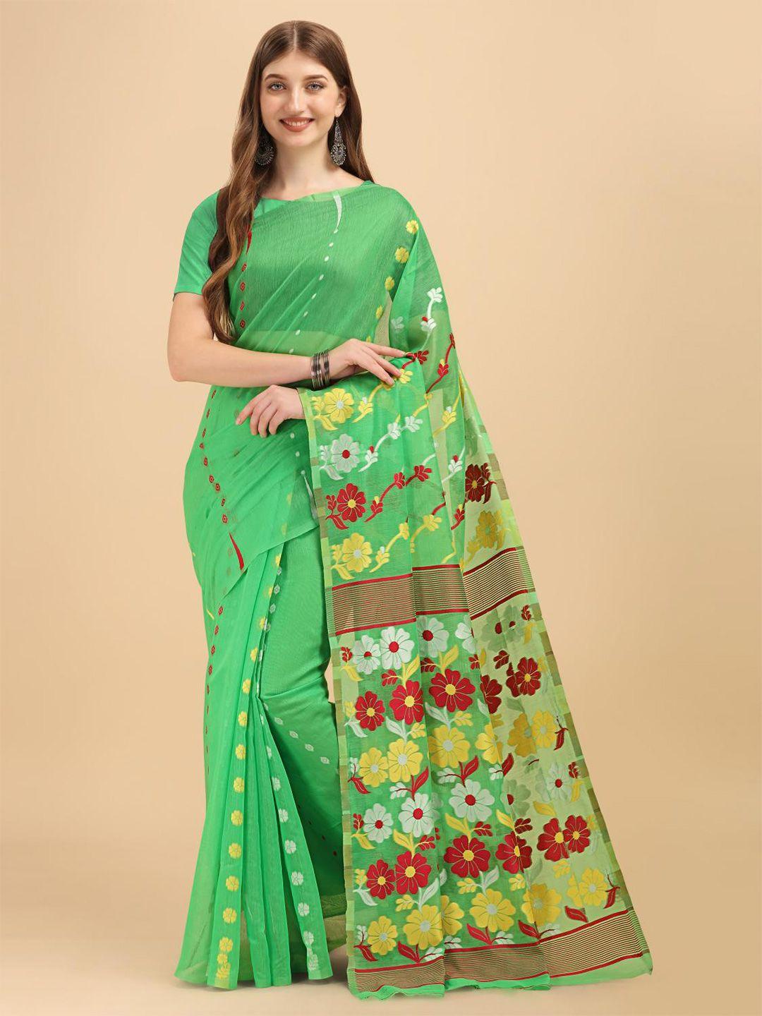 limdo floral woven design pure cotton jamdani saree