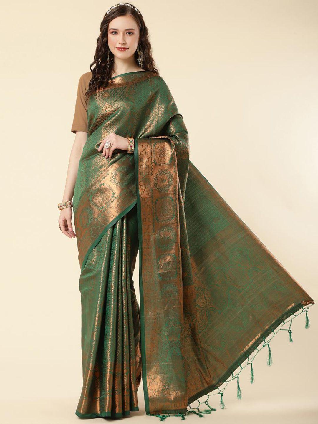 limdo green & gold-toned woven design zari pure silk banarasi saree