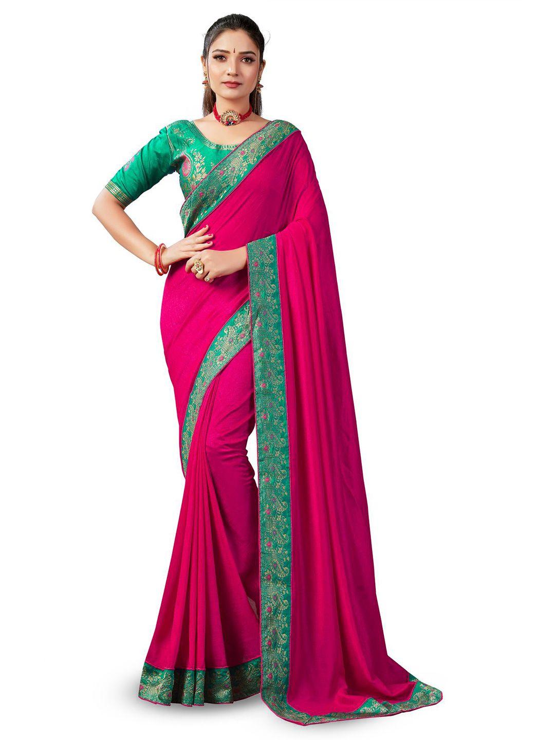 limdo pink & green zari pure silk banarasi saree
