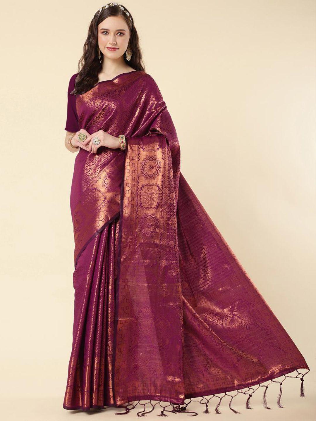 limdo purple & gold-toned woven design zari pure silk banarasi saree