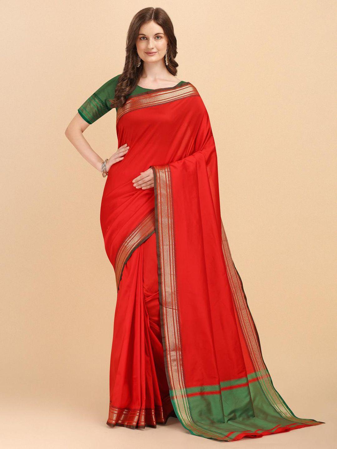 limdo red & green zari pure silk banarasi saree