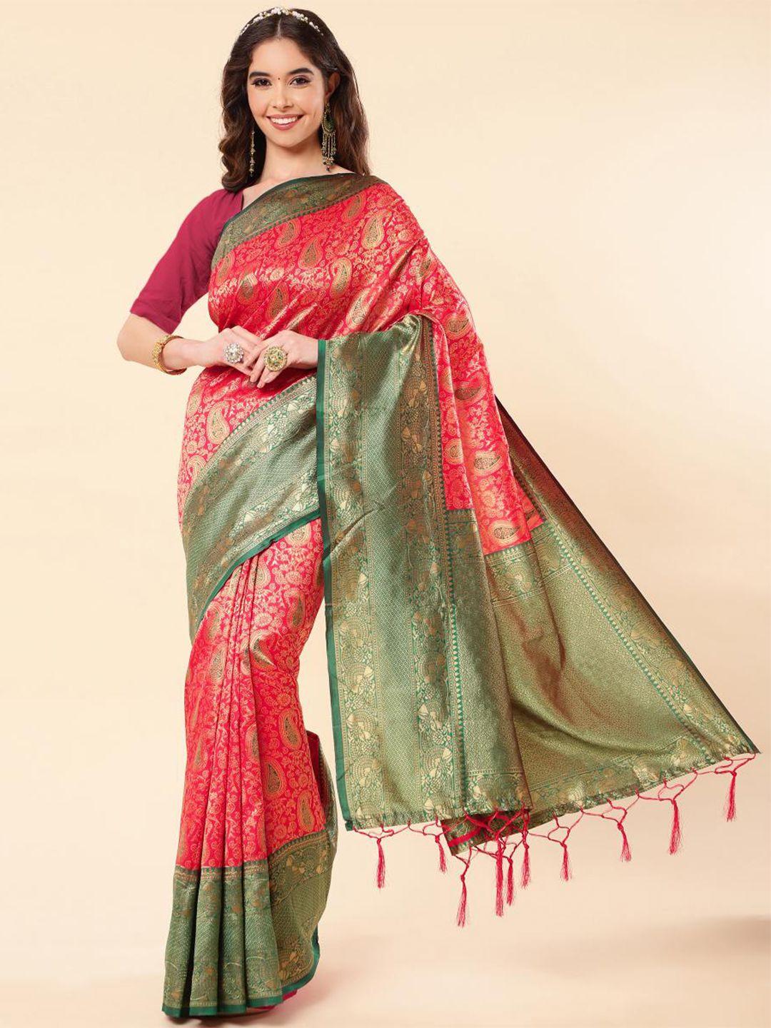 limdo red ethnic woven design pure silk banarasi saree
