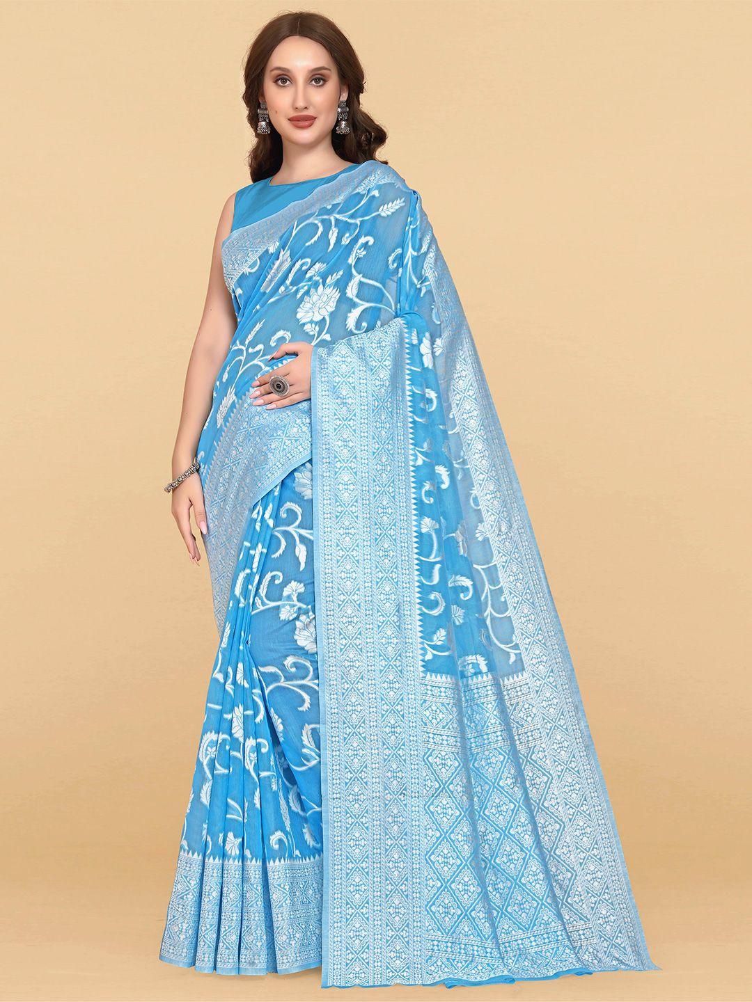 limdo sea green and blue woven design pure cotton jamdani saree