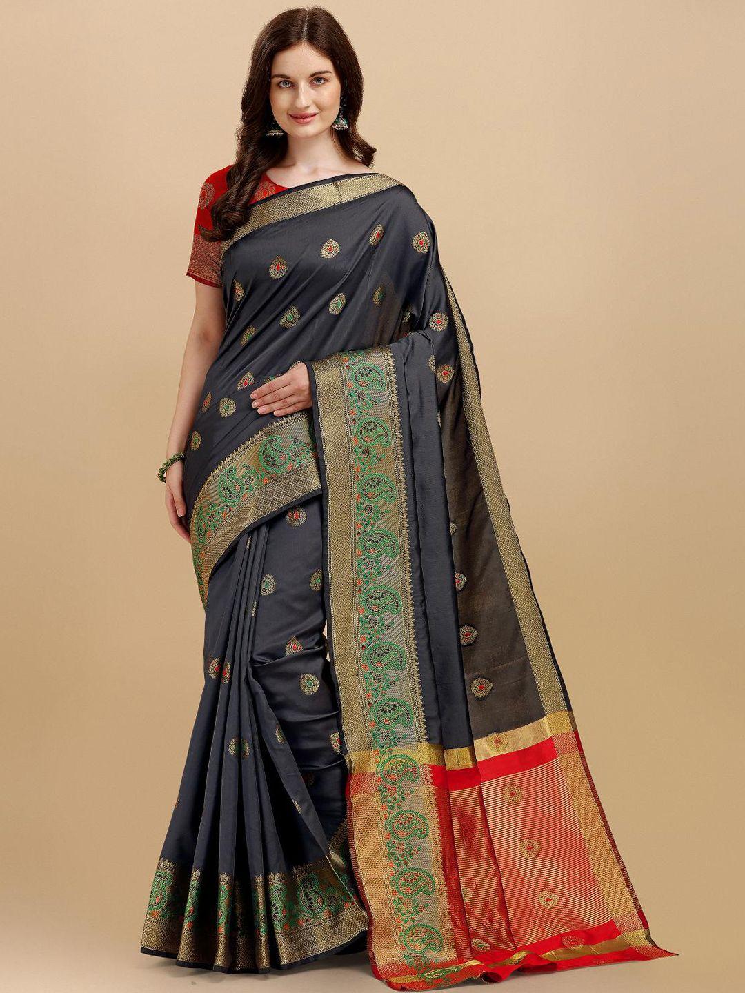 limdo black & red woven design zari pure silk banarasi saree