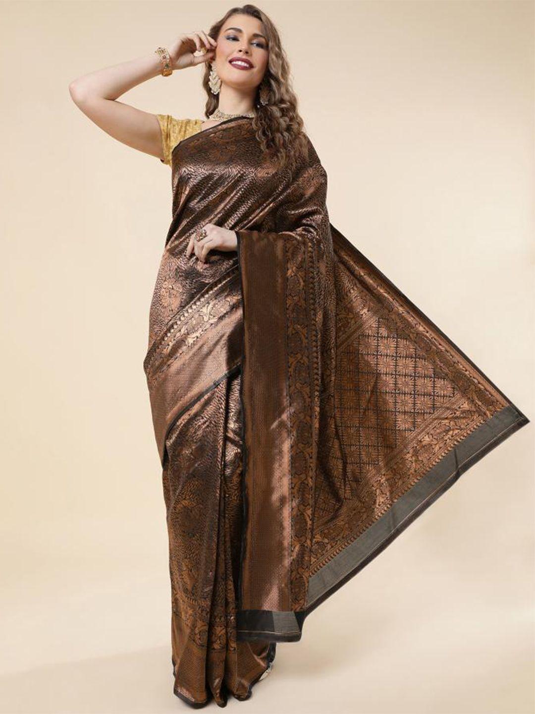 limdo black and goldtoned ethnic woven design pure silk banarasi saree