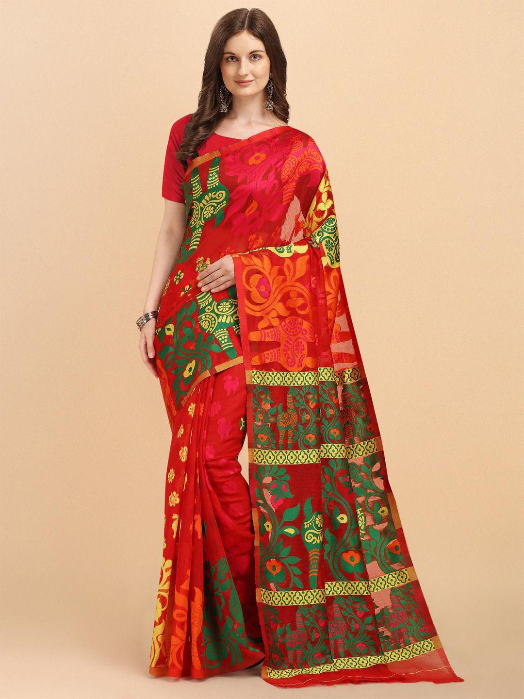 limdo ethnic motifs printed pure cotton jamdani saree