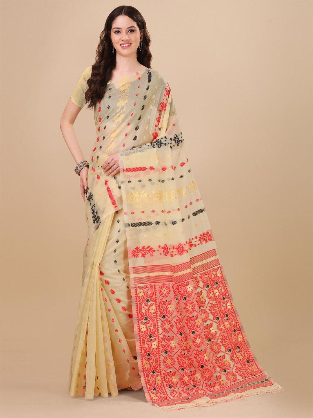 limdo ethnic motifs woven design pure cotton jamdani saree