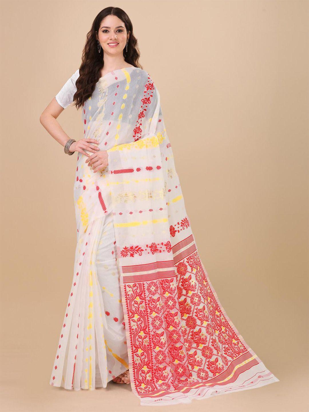 limdo ethnic motifs woven design pure cotton jamdani saree