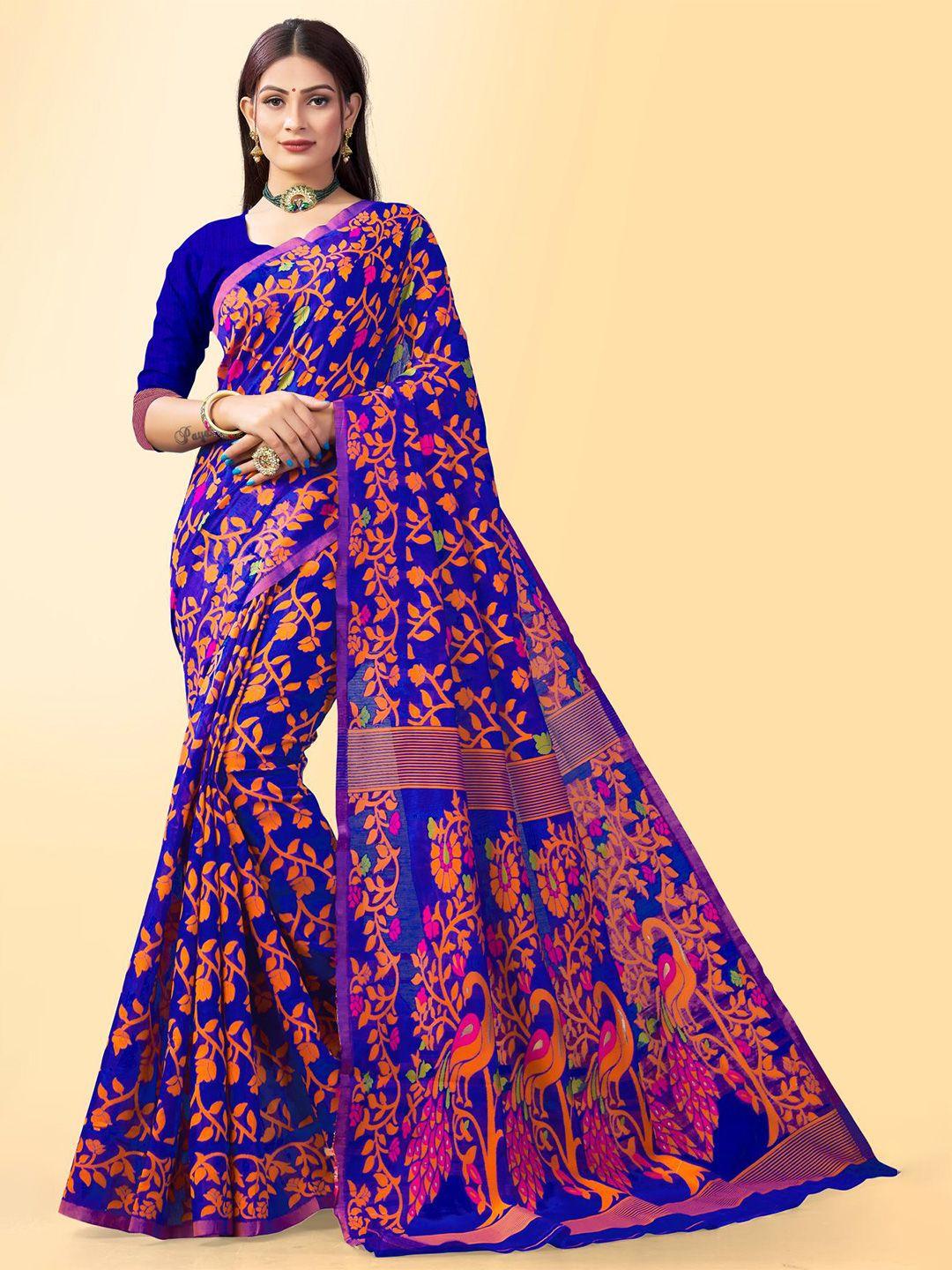 limdo floral woven design pure cotton jamdani saree