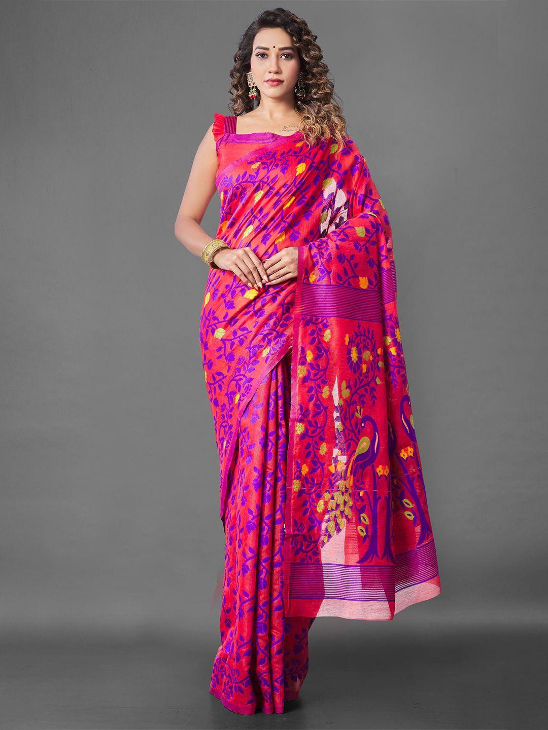 limdo floral woven design pure cotton jamdani saree