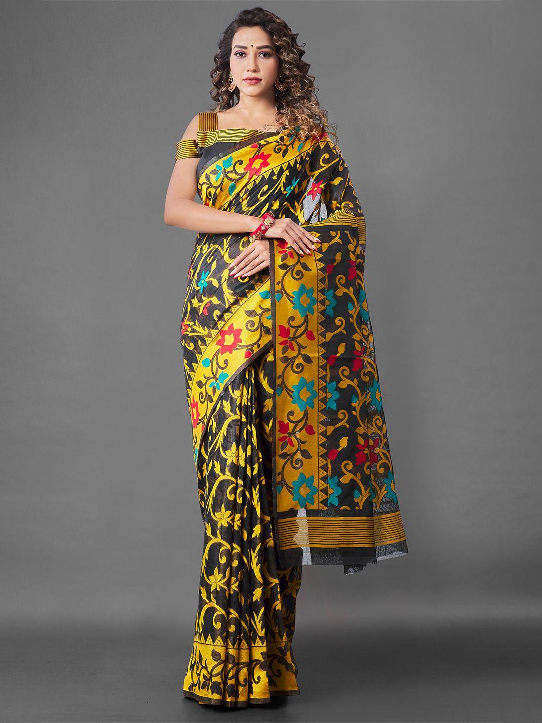 limdo floral woven design pure cotton jamdani saree