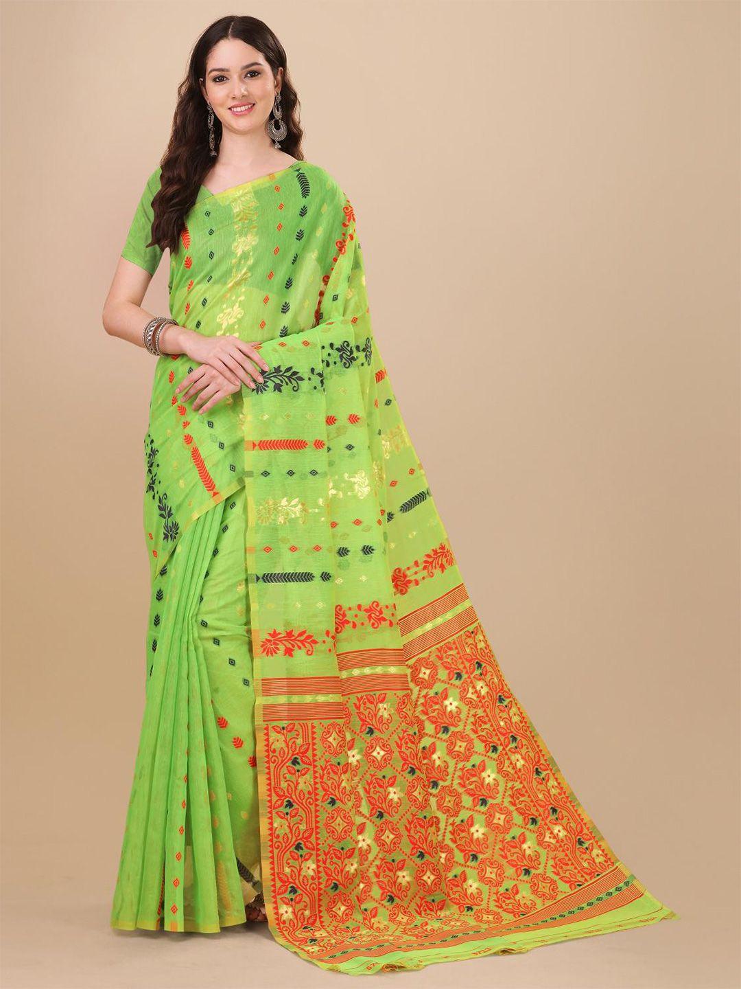 limdo geometric woven design pure cotton jamdani saree