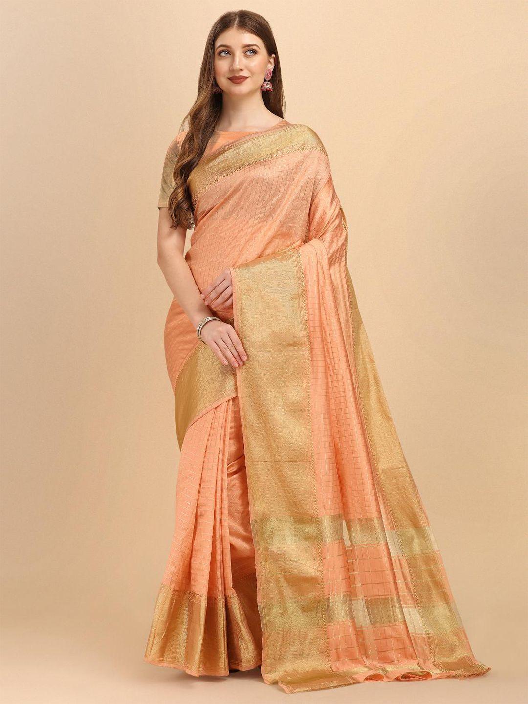 limdo peach-coloured & gold-toned woven design zari pure silk banarasi saree