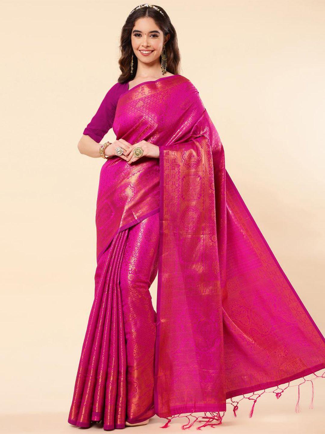 limdo pink & gold-toned woven design zari pure silk banarasi saree