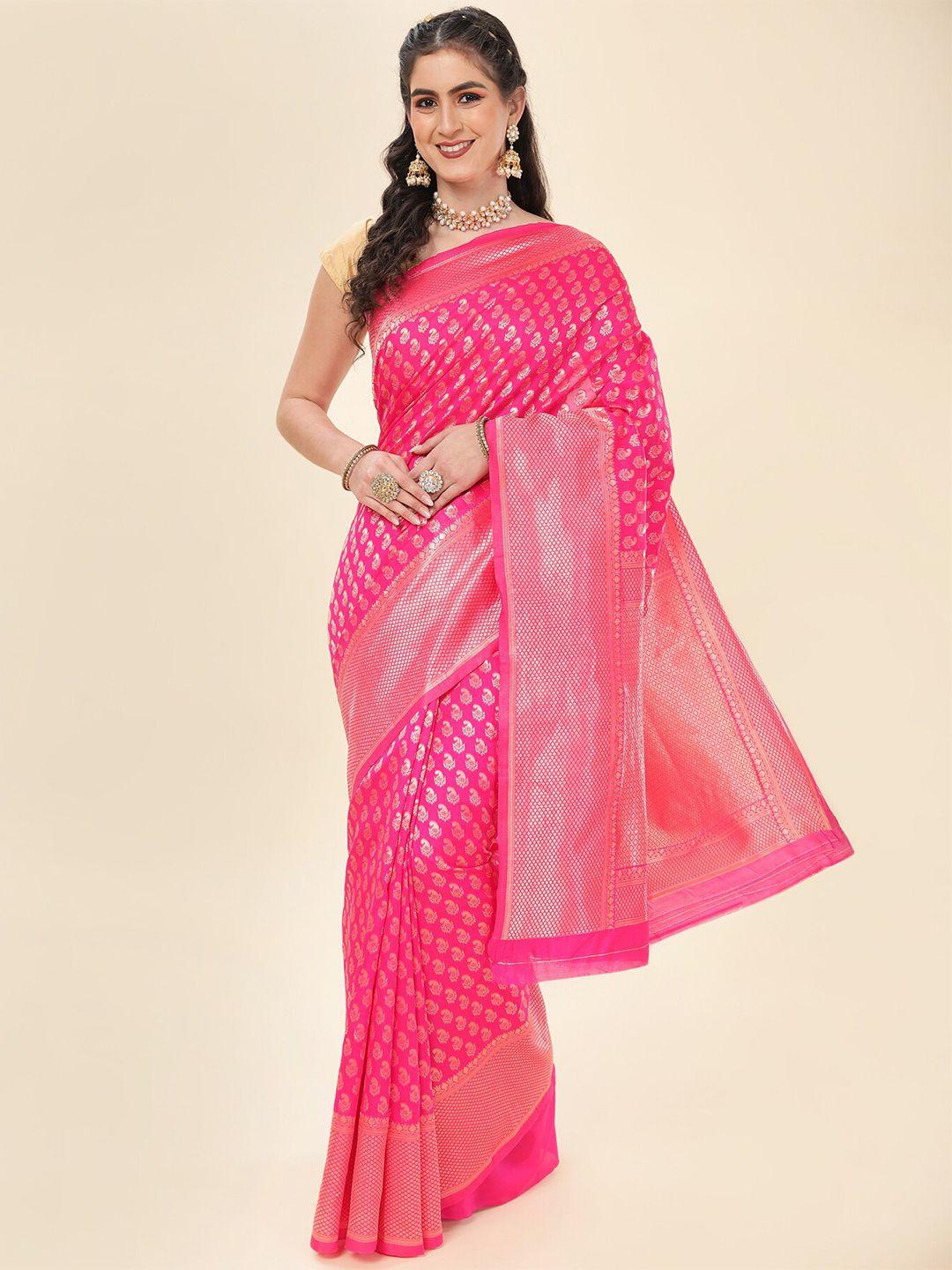 limdo pink ethnic woven design pure silk banarasi saree