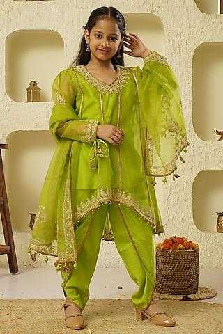 lime green chanderi silk dhoti set for girls