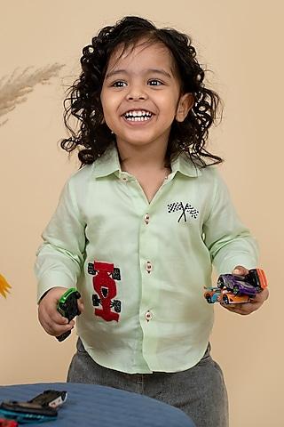lime green cotton satin embroidered shirt for boys