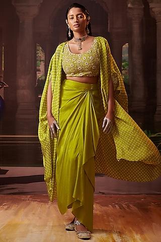 lime green silk embroidered cape set