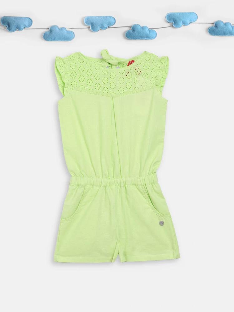 lime green solid round neck playsuit