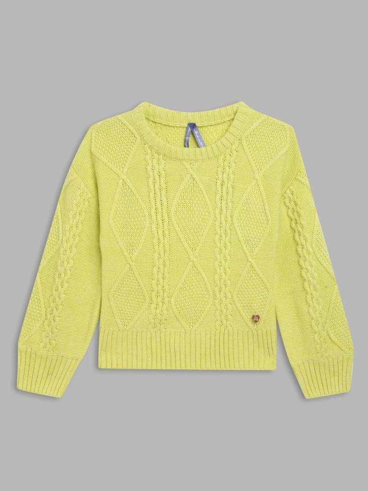 lime green solid round neck sweater