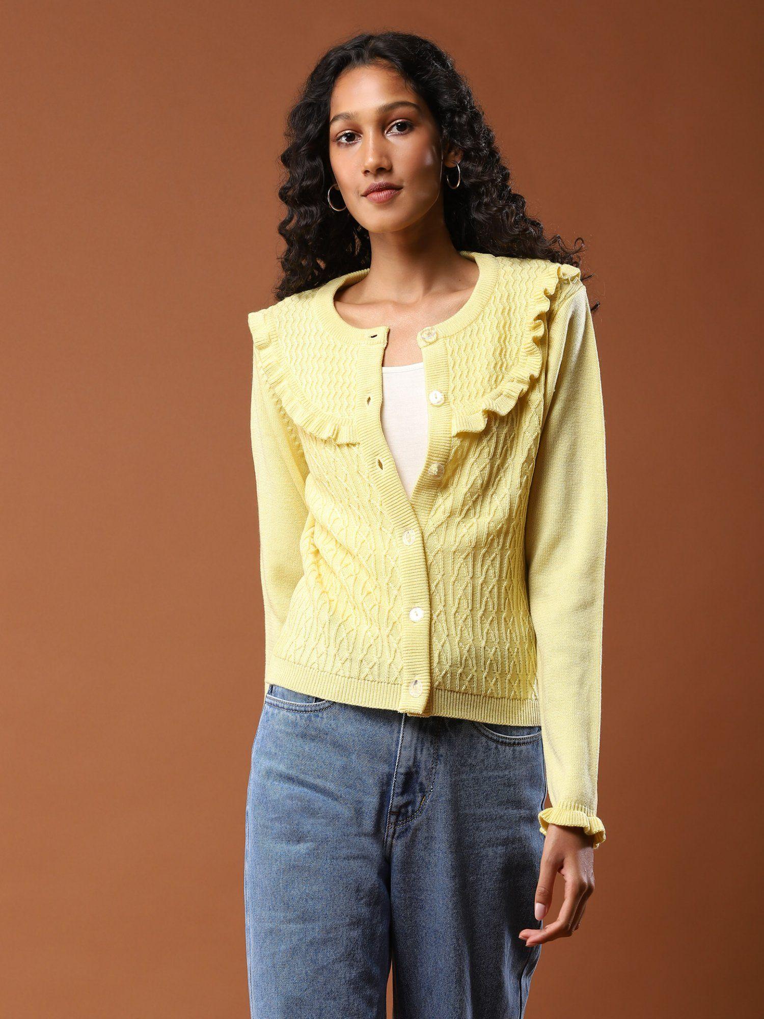 lime knitted ruffle cardigan
