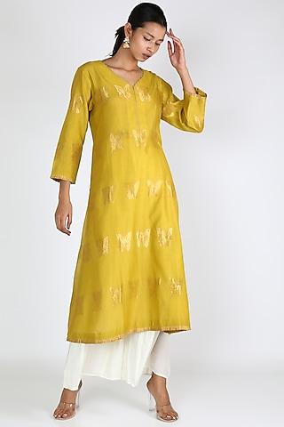 lime yellow butterfly silk tunic