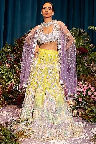 lime & lilac ombre tulle crystal stone embellished lehenga set