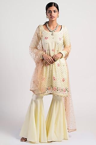 lime & peach embroidered gharara set