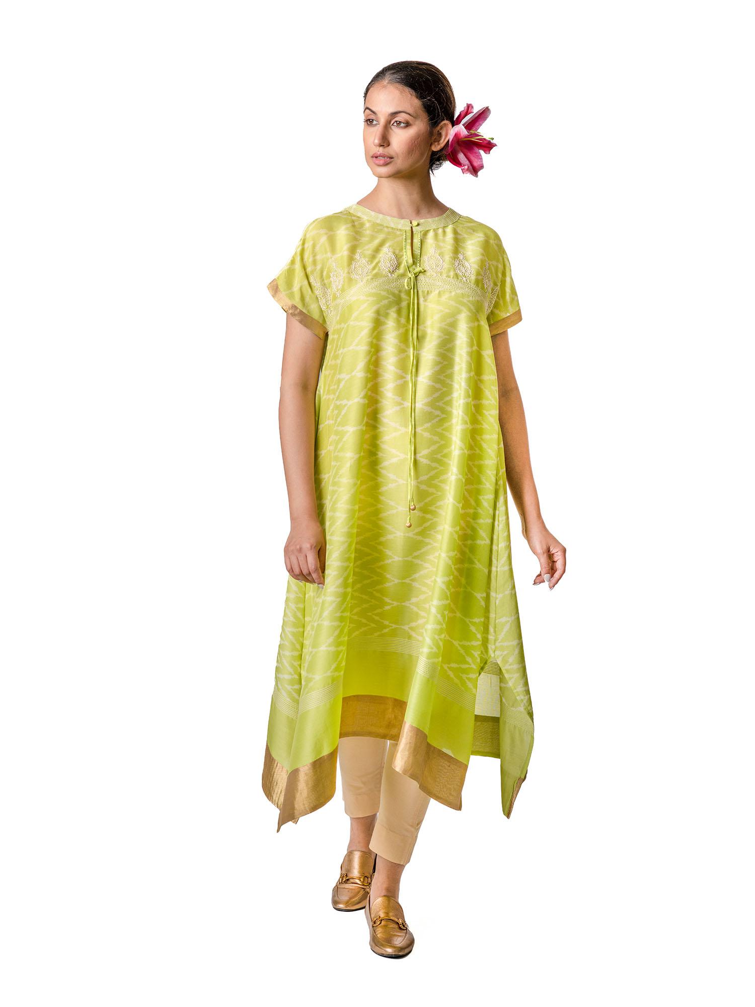 lime asymmetric chanderi tunic