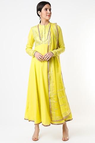 lime embroidered anarkali set