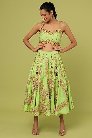 lime embroidered half lehenga set