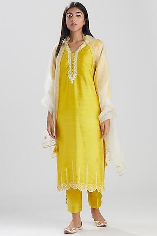 lime embroidered kurta set