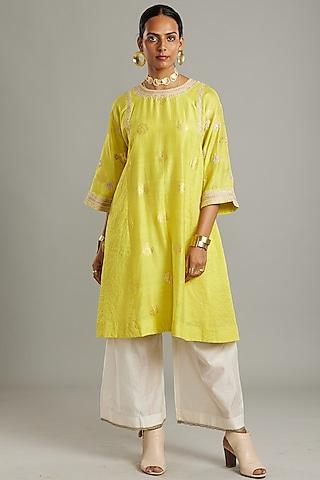 lime embroidered kurta set