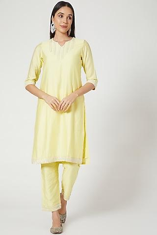 lime embroidered kurta set