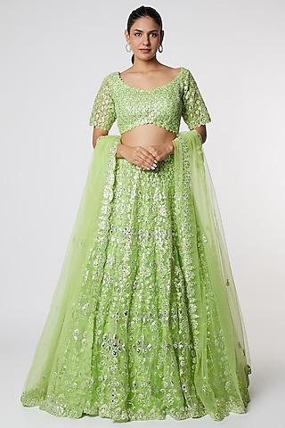 lime floral embroidered lehenga set