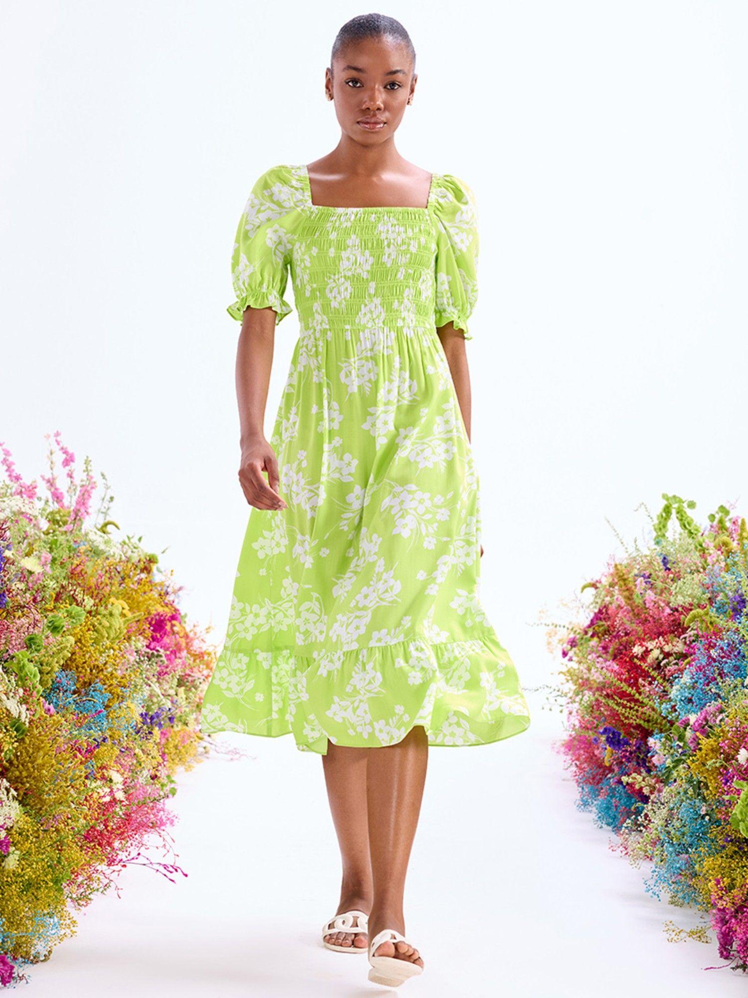 lime floral print midi dress