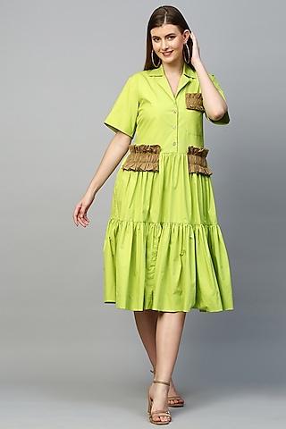 lime green & dark khaki blended dress