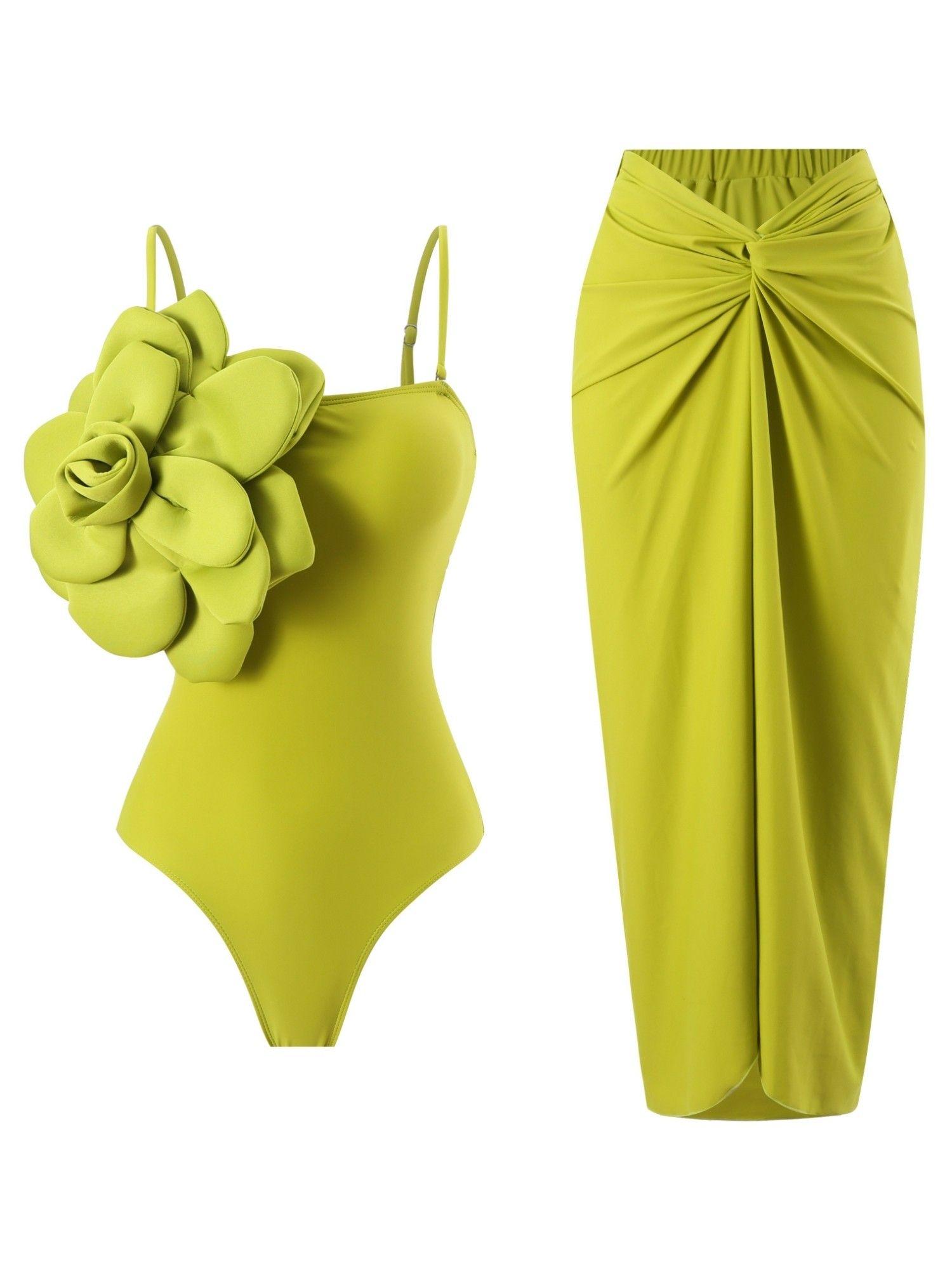 lime green 3d flower monokini (set of 2)