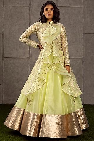 lime green appliques jacket with skirt