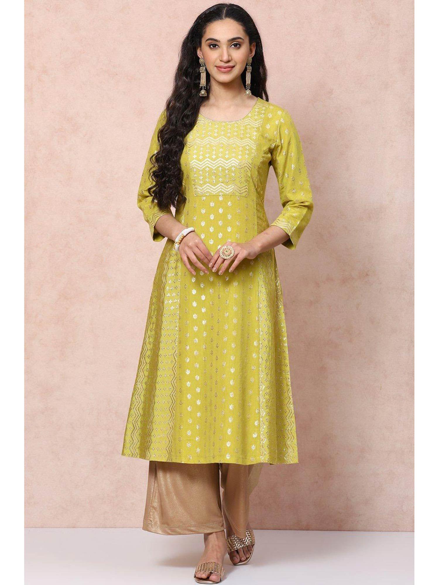 lime green art silk straight kurta