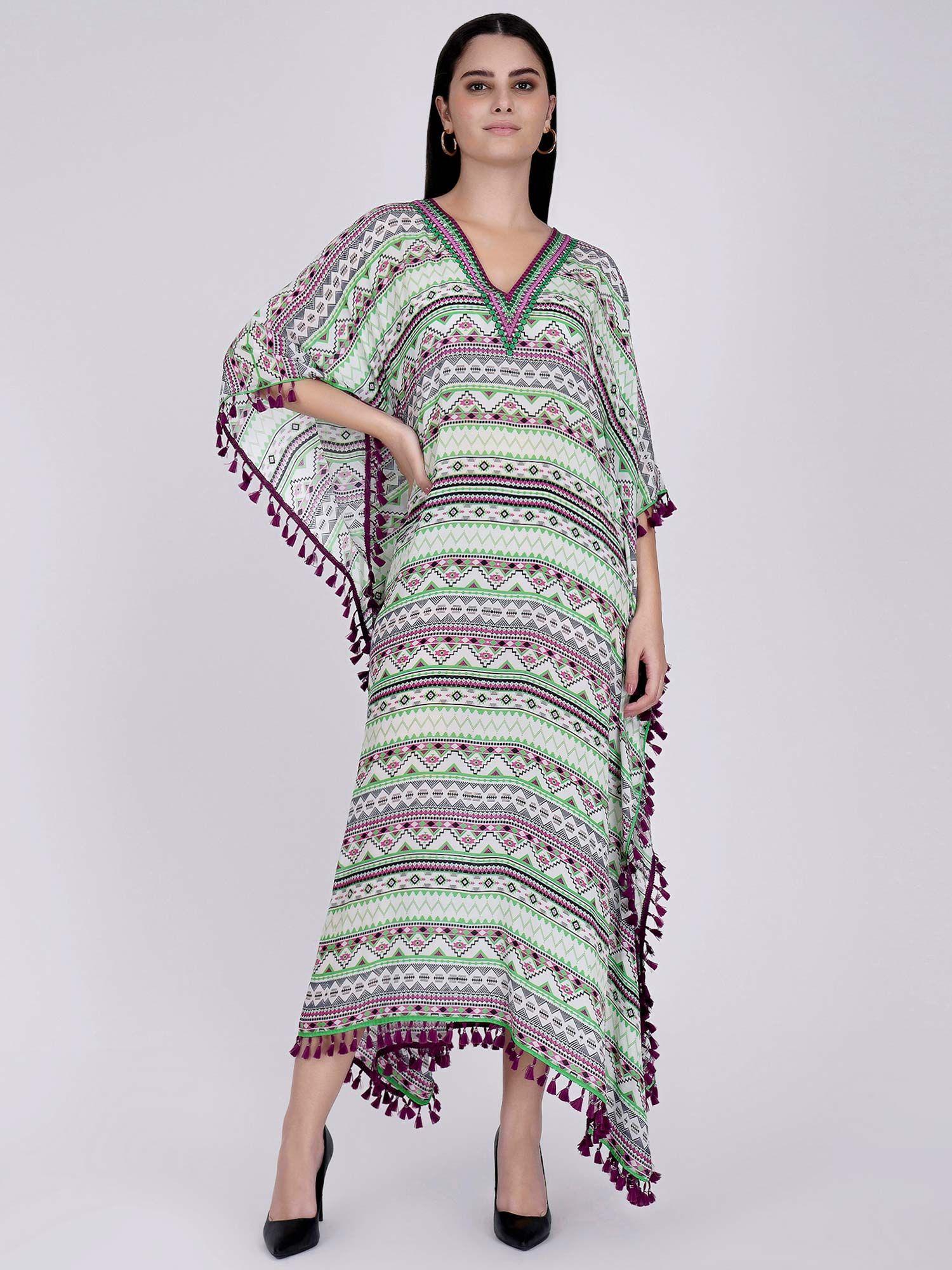 lime green aztec mid length kaftan