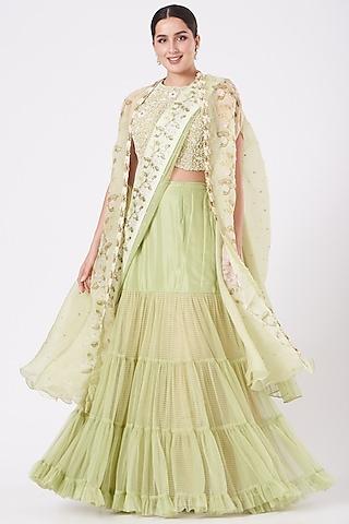 lime green chiffon printed cape set