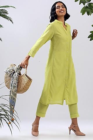 lime green cotton kurta set