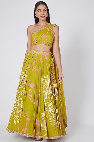 lime green crepe lehenga set