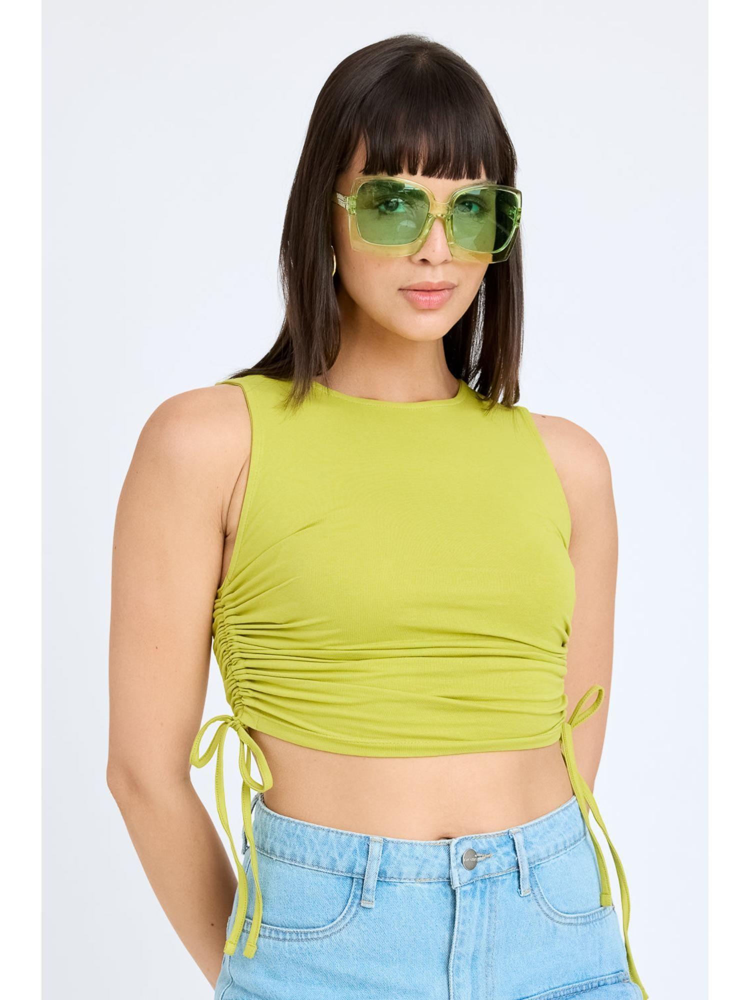 lime green drawstring crop top