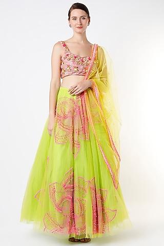 lime green embellished lehenga set