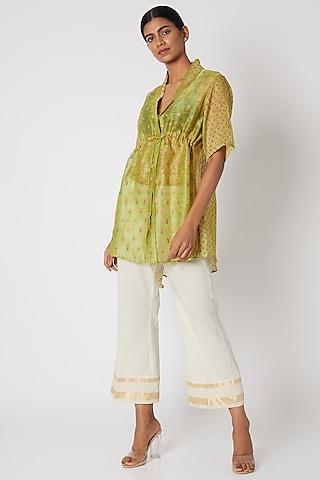 lime green embroidered & printed top