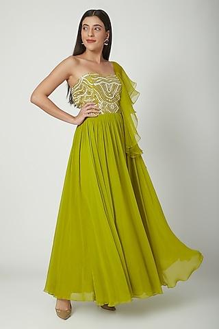 lime green embroidered anarkali