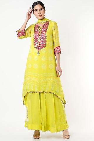 lime green embroidered kurta set